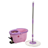奕宝粉色四驱全能猪不锈钢篮旋转拖把