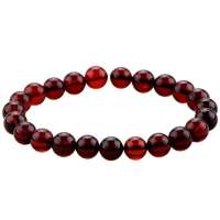 御灵珠宝 天然琥珀蜜蜡 旺血强心 顶级酒红血珀手链8mm 0404040008003