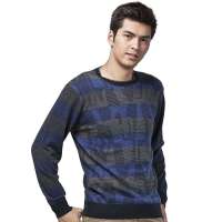 HODO红豆男士圆领条纹薄款羊毛针织衫HDHMB8917(藏青100)