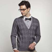 HODO红豆男士V领羊毛针织衫HDDMB3M011(灰色110)