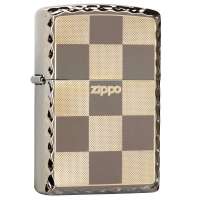ZIPPO打火机SC0798 黑冰方格-3 黑冰蚀刻镀金凿边工艺