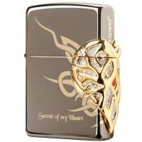 ZIPPO打火机SC1028 黑冰镀金镶钻三面加工 新心愿