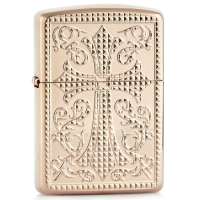 ZIPPO打火机SC1685 盔甲加厚两面加工十字花 玫瑰金39720
