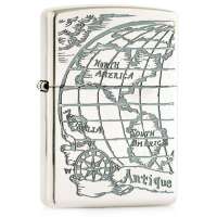 ZIPPO打火机SC1726 两面加工古世界地图 镀银蚀刻