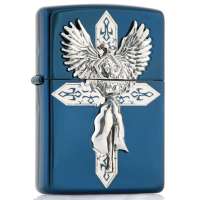 ZIPPO打火机SC1856 爱神安琪儿 蓝冰镀银徽章 ZP14489-BL