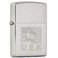 ZIPPO打火机SC1863 镀铬拉丝单刻系列-美国鹰与星条旗