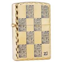 ZIPPO打火机SC1338 新图腾方格BLOCK 凿边蚀刻金色