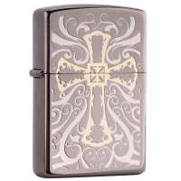 ZIPPO打火机SC0802 两面加工中世十字架 黑冰蚀刻