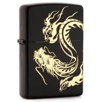 ZIPPO打火机SC1715 三面环绕云龙 黑哑漆镀金