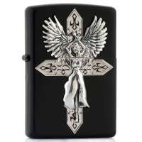 ZIPPO打火机SC1855 爱神安琪儿 黑冰镀银徽章 ZP14489-BK