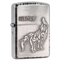 ZIPPO打火机SC0913 古银两面凸刻狼嚎 (凿边工艺 盔甲加厚机)