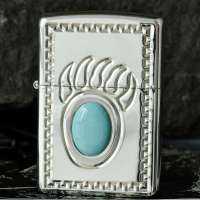 Zippo打火机 加厚镀银松石熊掌打火机20445