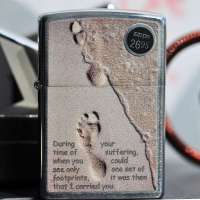 ZIPPO打火机 拉丝镀铬立体射印-足迹打火机28180