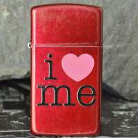 zippo打火机 爱自己纤巧苹果红打火机24352