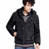 诠渡良品男装黑色连帽保暖羽绒服82386(黑色/L)