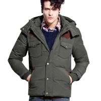 诠渡良品男装时尚休闲可脱卸帽羽绒服82367(军绿色/XXL)