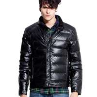 诠渡良品男装防风防水PU面料立领羽绒服82279(黑色/M)