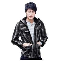 诠渡良品男装潮流保暖外套连帽毛呢风衣81600(黑色/L)