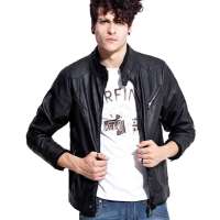 诠渡良品男装时尚水洗皮男防风皮衣男81699(黑色/XXL)