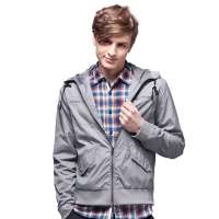 诠渡良品男装时尚连帽修身轻便抗寒夹克81758(浅灰XL)