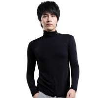 诠渡良品男装修身纯色打底衫长袖高领个性T恤81503(墨黑/L)