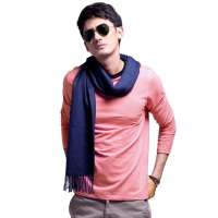 诠渡良品男装时尚休闲细条纹长袖t恤81508（红白/XXL）