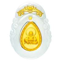 蓝色多瑙河千足金镶翡翠吊坠-佛光普照