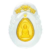 蓝色多瑙河千足金镶翡翠吊坠-观音庇佑