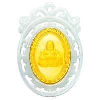 蓝色多瑙河千足金镶翡翠吊坠-佛佑平安