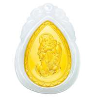 蓝色多瑙河千足金镶翡翠吊坠-招财貔貅