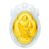 蓝色多瑙河千足金镶翡翠吊坠-福禄寿