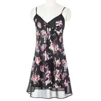 VANCL凡客诚品 乔其花边印花吊带裙 黑色印花 XXL