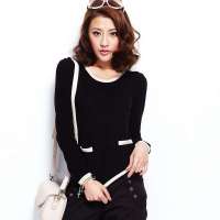 VANCL凡客诚品 撞色蝴蝶结气质款套衫 黑色 S