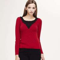 VANCL凡客诚品 Lena圆点提花长袖套衫 红底黑点 S