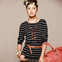 VANCL凡客诚品 Ailsa条纹圆领长袖套衫 蓝灰条 XS