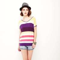 VANCL凡客诚品 Street多色短袖毛衫 紫粉色条纹 L