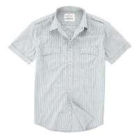 VANCL凡客诚品 肩章复古休闲短袖衬衫 红绿细条纹 XXL