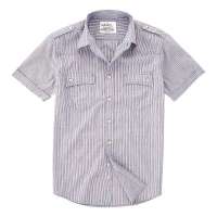 VANCL凡客诚品 肩章复古休闲短袖衬衫 红紫细条纹 L