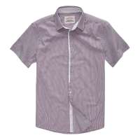 VANCL凡客诚品 暗门襟短袖水洗衬衫 红白细条纹 M