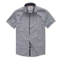 VANCL凡客诚品 暗门襟短袖水洗衬衫 黑白细条纹 XXL