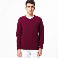 VANCL凡客诚品 全棉V领长袖针织套衫 酒红色 S