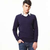 VANCL凡客诚品 全棉V领长袖针织套衫 青蓝色 S