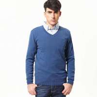 VANCL凡客诚品 全棉V领长袖针织套衫 星空蓝色 XXL
