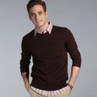 VANCL凡客诚品 全棉圆领长袖针织套衫 深褐色 L