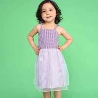 VANCL凡客诚品 全棉纱纱吊带裙(女童)(110-130) 紫白格纹 130