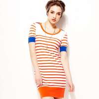 VANCL凡客诚品 Street海军风条纹长款T恤 橙白条纹 XL