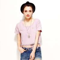 VANCL凡客诚品 Street流苏下摆印花T恤 灰粉色 M