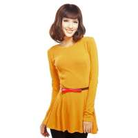 VANCL凡客诚品 [VT]修身荷叶裙摆长袖T恤(女款) 姜黄色 XS