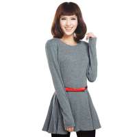 VANCL凡客诚品 [VT]修身荷叶裙摆长袖T恤(女款) 暗麻灰色 XS