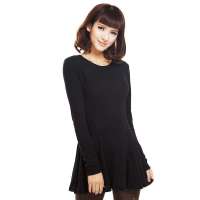 VANCL凡客诚品 [VT]修身荷叶裙摆长袖T恤(女款) 黑色 M